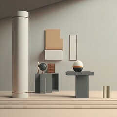 3D Post minimalist sculpture in a modern Room