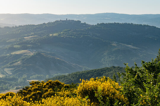 Italian landscape along via Francigena, between Radicofani and Acquapendente, Tuscany, June 2022