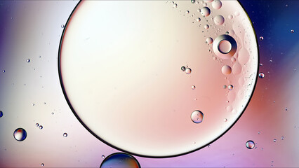 Abstract Colorful Food Oil Drops Bubbles and spheres Flowing on Water Surface