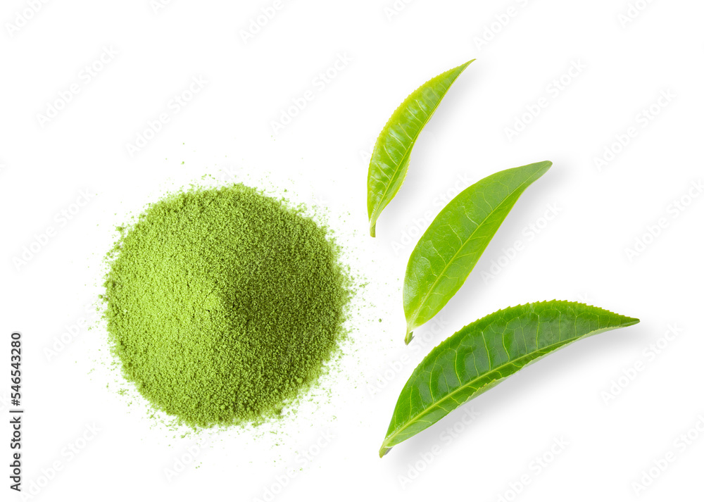 Canvas Prints matcha green tea powder with tea leaves on transparent png