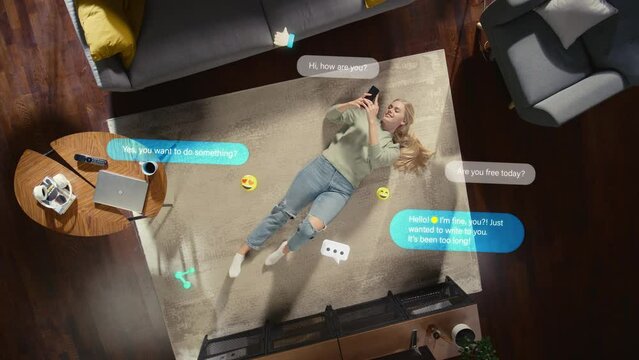 Virtual Reality Metaverse Futuristic Home Gym: Man Exercising on Row Machine Wearing Virtual Reality Headset, Infographics Show Health Care Statistics and Graphs. Sportsman Training in VR