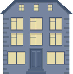 Blue multi-storey building with windows. Residential building illustration. House design.