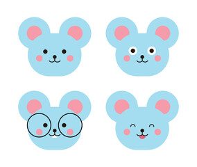 Cute, smiling mouse illustration character icon set.