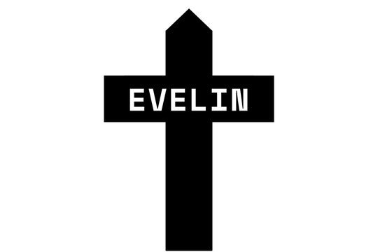 Evelin: Illustration eines schwarzen Kreuzes mit dem Vornamen Evelin