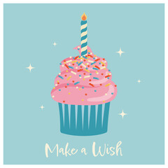 Happy birthday greeting card with cupcake.