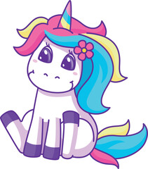 Cute unicorn character with flower. Fantasy creature