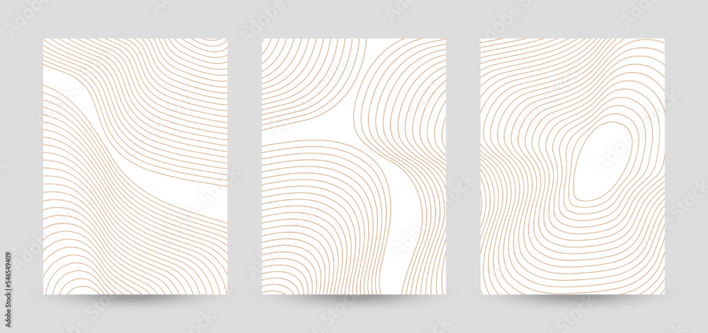 Poster set of three cover design templates with wavy lines. abstract monochrome stripe texture background. 