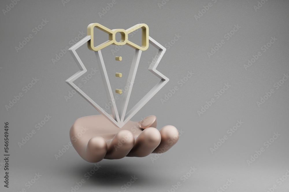 Aufkleber beautiful abstract illustrations golden hand holding tuxedo symbol icon on a gray background. 3d ren