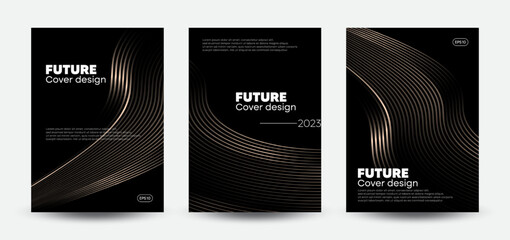 Set of cover design templates. Modern luxury composition background with gold lines for cards, posters, banners, flyers, brochures, and page layouts other. Vector template, 2023
