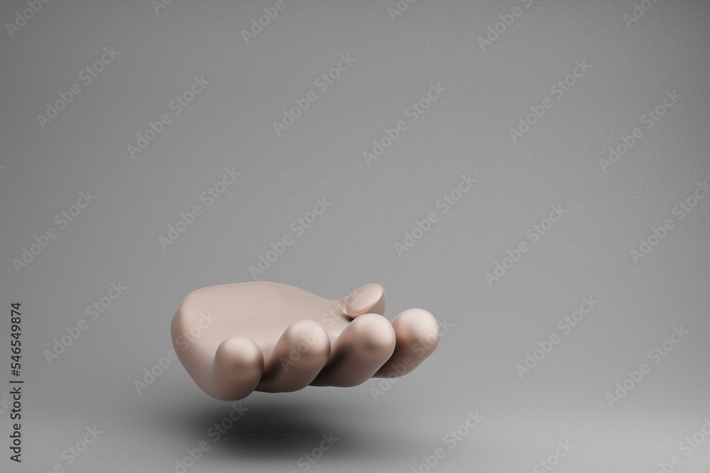 Poster beautiful abstract illustrations golden hand holding symbol icon on a gray background. 3d rendering 