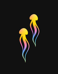 Bright jellyfish. Fluorescent fish vector