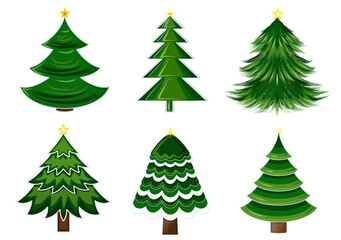 Fototapeta na wymiar Christmas tree green with yellow star. Clipart PNG illustration.