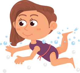 Swimming girl character. Summer active kid underwater