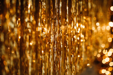 Shiny golden foil drop fringe tinsel curtain rain garlands decoration for glamour holidays party