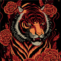 Tiger vector art. Chinese new year illustration. Asian zodiac calendar.  Wild animal graphic design. Holiday celebration card. Traditional oriental festive drawing. Modern graphic art.Orange red color