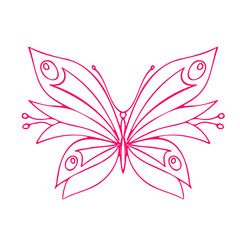 Fototapeta na wymiar Butterfly contour PNG drawing. Insect butterfly coloring book.