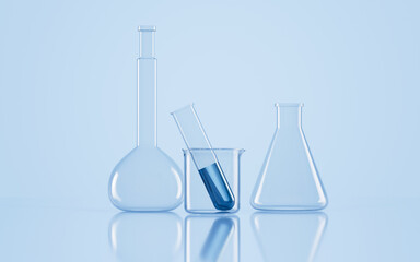 Glassware in the lab, 3d rendering.