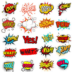 speech bubbles OMG Hand drawn retro cartoon stickers