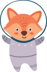 Baby fox in space suit. Cute astronaut animal