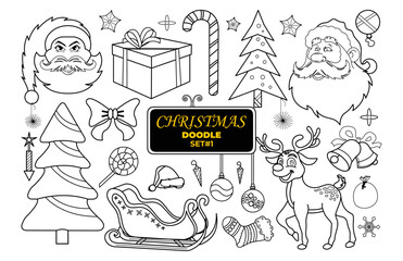 Christmas hand drawn doodle. Merry Christmas Digital Stamp Set.