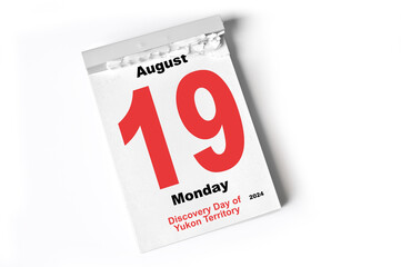  19 August 2024 Discovery Day of Yukon Territory