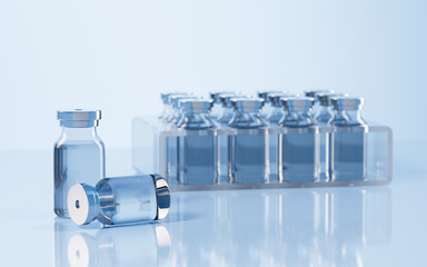 Vaccines and ampoules in the lab, 3d rendering.