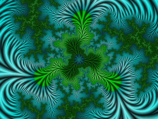 Naklejka na ściany i meble Blue green petals, fractal, seamless pattern with leaves