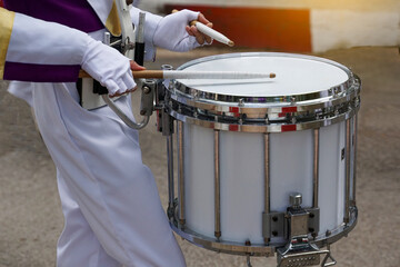 Close-up of the snare drum that the orchestral students beat while parading. Soft and selective...