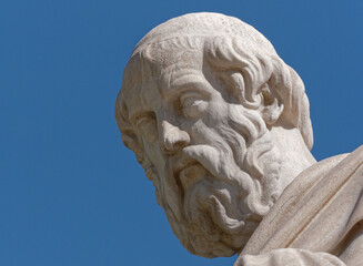 Plato, the ancient Greek philosophers portrait, a detail of a marble statue. Culture travel in...