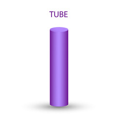 Vector purple tube with gradients and shadow for game, icon, package design, logo, mobile, ui, web, education. 3D elongated cylinder on a white background. Geometric figures for your design.