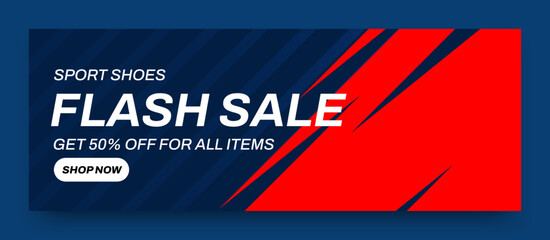 Sport shoes sale discount long banner promotion background
