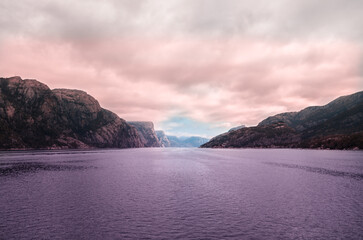 Sunset view from fjord in Norway