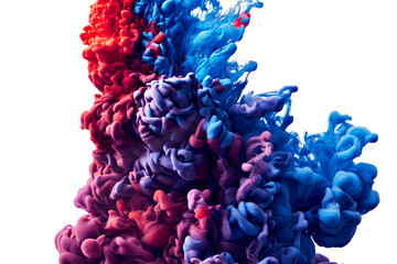 Obraz premium Abstract background with splashes of paint and inks over white backdrop. Gouache and acrylic paints in water