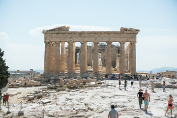 Parthenon temple, old Greek ruins at sunny day in Acropolis of Athens, Greece. Acropolis of Athens...