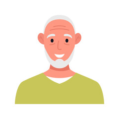 Fototapeta premium Old gray haired man in a green t-shirt. Male character icon. Vector flat illustration.