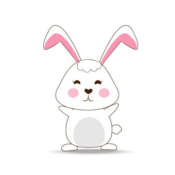 Funny cute white rabbit. Illustration of a character. Vector illustration in a flat style.