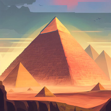 Abstract painting concept. Colorful art of the Great Pyramid of Giza. Landscape. Digital art image.