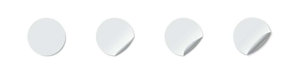 Realistic sticker. Round label shape. Paper mockup with curved corners and shadow. White banner on white background. Vector sign.