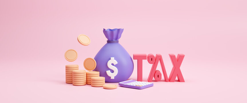 Concept Tax Payment. Finance And Investment, Tax Calculation And Budget, Payment Of Debt. Government, State Taxes. Income Tax Calculation And Financial VAT Money Refund Concept. 3d Render Illustration