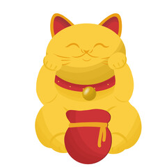Antique style Japanese Maneki Neko gold cat Illustration