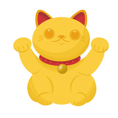 Antique style Japanese Maneki Neko gold cat Illustration
