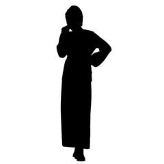 Vector silhouettes of women. Standing woman shape. Black color on isolated white background. Graphic illustration. EPS10.