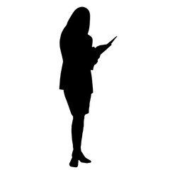 Vector silhouettes of women. Standing woman shape. Black color on isolated white background. Graphic illustration. EPS10.