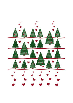 Tannenbaum mit Herzen, kreative und trendige Weihnachtskarte.