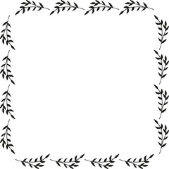 Square frame with cutest black branches on white background. Vector image.