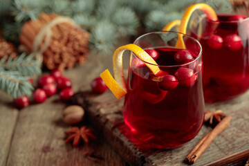 Christmas drink with spices and cranberries.