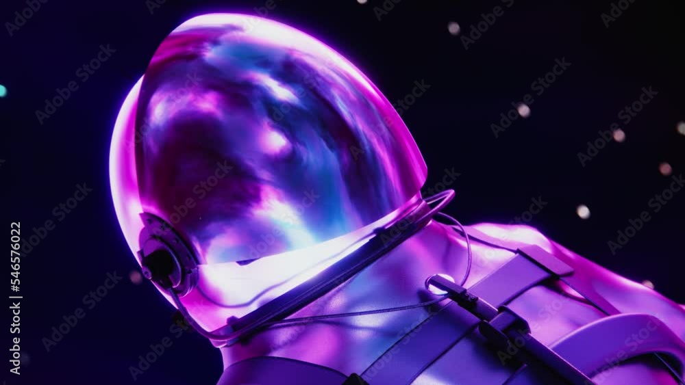 Poster 3d render of an astronaut floating in space under glowing galaxy lights