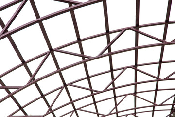 The frame of a metal canopy against the sky.
