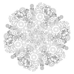 hand drawn mandala isolated on white background. Vector illustration for coloring book for adults. Meditation, antistress. Floral design Indian style