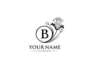 Fototapeta premium Abstract letter B with flower logo design, logo B vector, handwritten logo of signature, wedding, fashion shop, cosmetics shop, beauty shop, boutique, floral creative logo design.